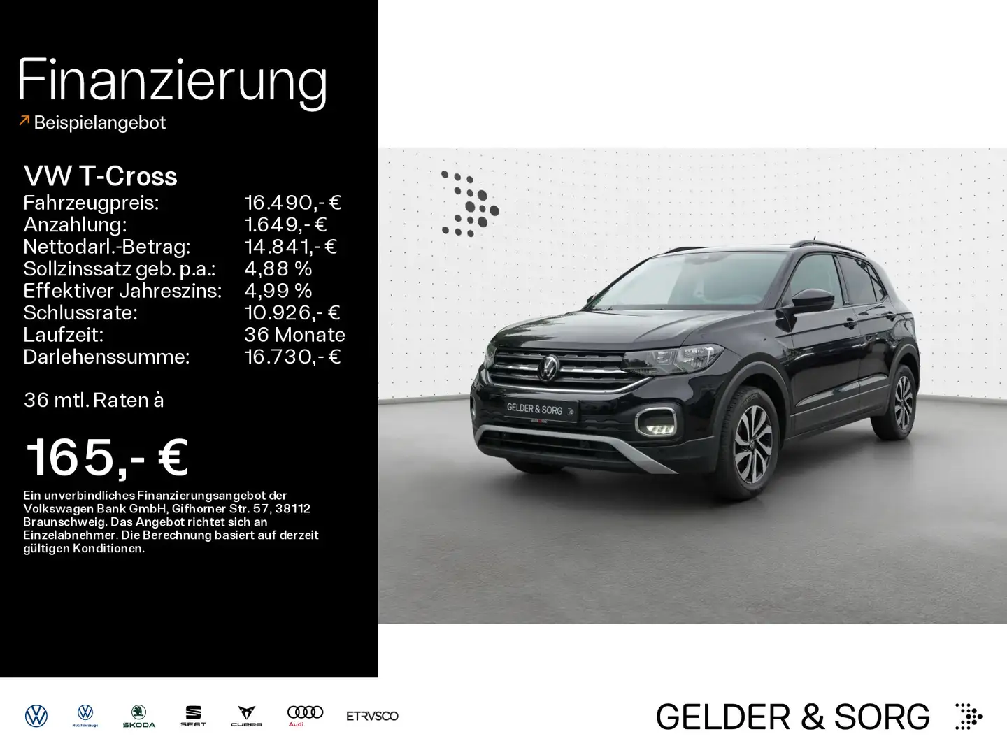 Volkswagen T-Cross 1.0 TSI Life LaneAssist|Navi|SHZ|Connect Schwarz - 1