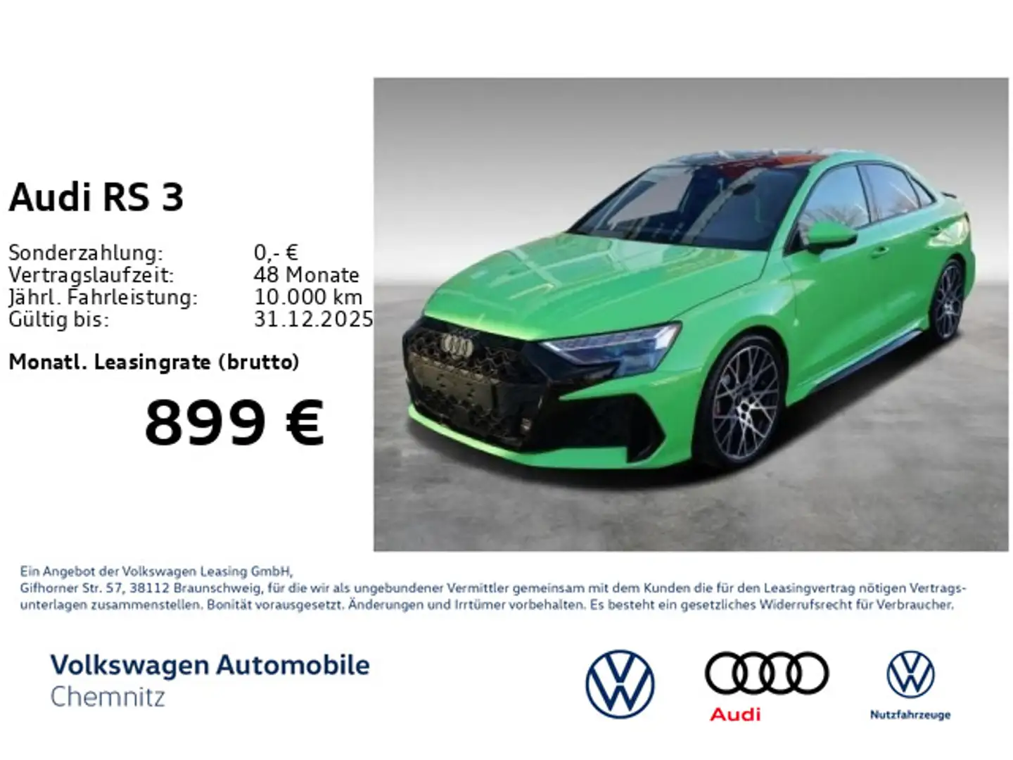 Audi RS3 2.5 TFSI Limousine quattro *Pano*Nav*280kmh Grün - 1