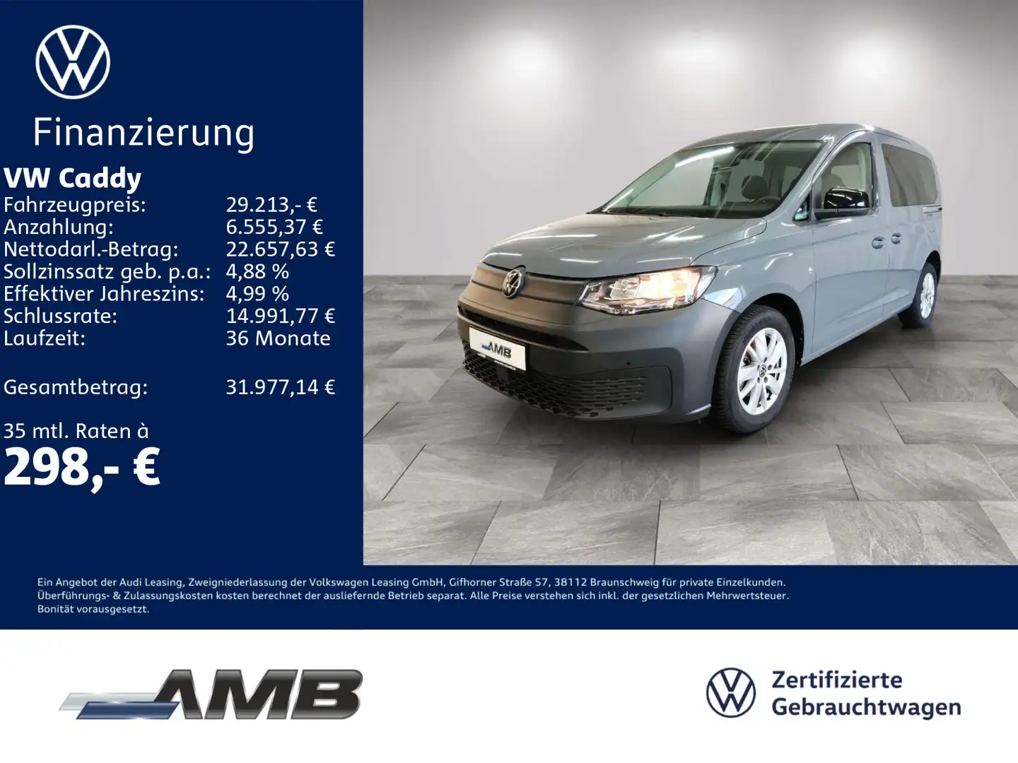 Volkswagen Caddy Kombi 2.0 TDI AHK/Nav/Sitzhzg/RFK/09.29Gar Grau - 1