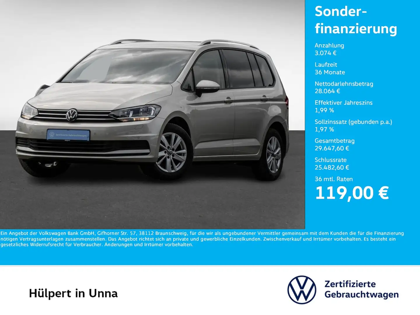 Volkswagen Touran 1.5 COMFORTLINE 7SITZE AHK CAM ACC NAVI Plateado - 1