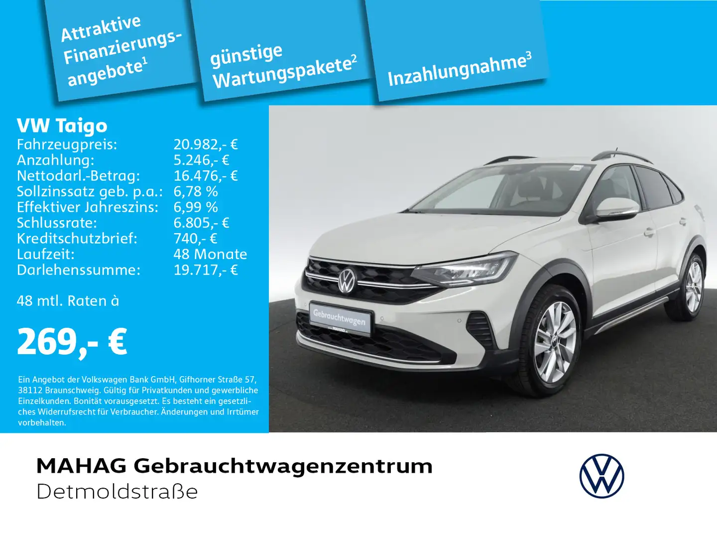 Volkswagen Taigo 1.0 TSI LIFE Navi LED Kamera LaneAssist Al Grau - 1