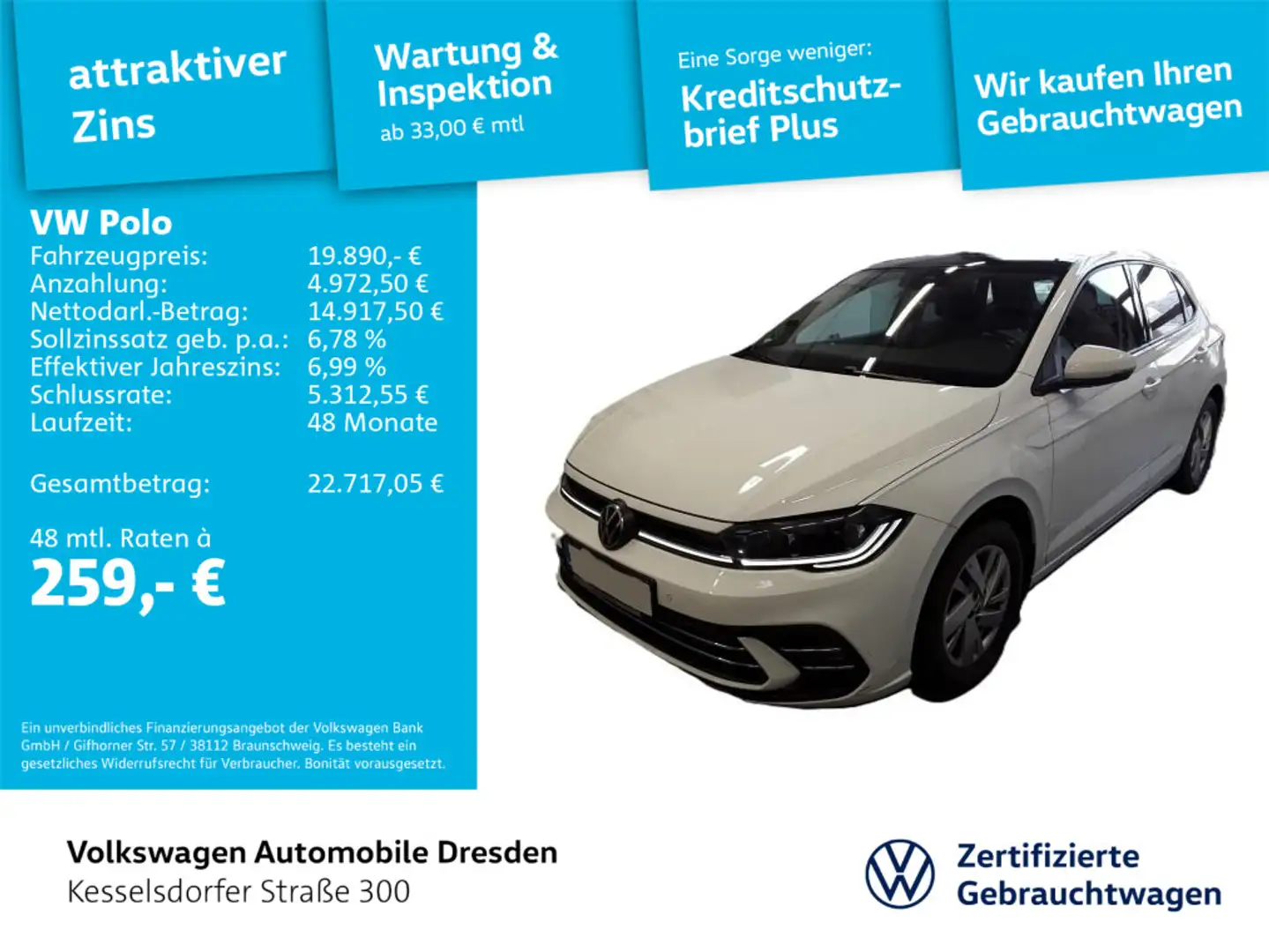 Volkswagen Polo 1.0 TSI Style AHZV Kamera Navi LED Weiß - 1