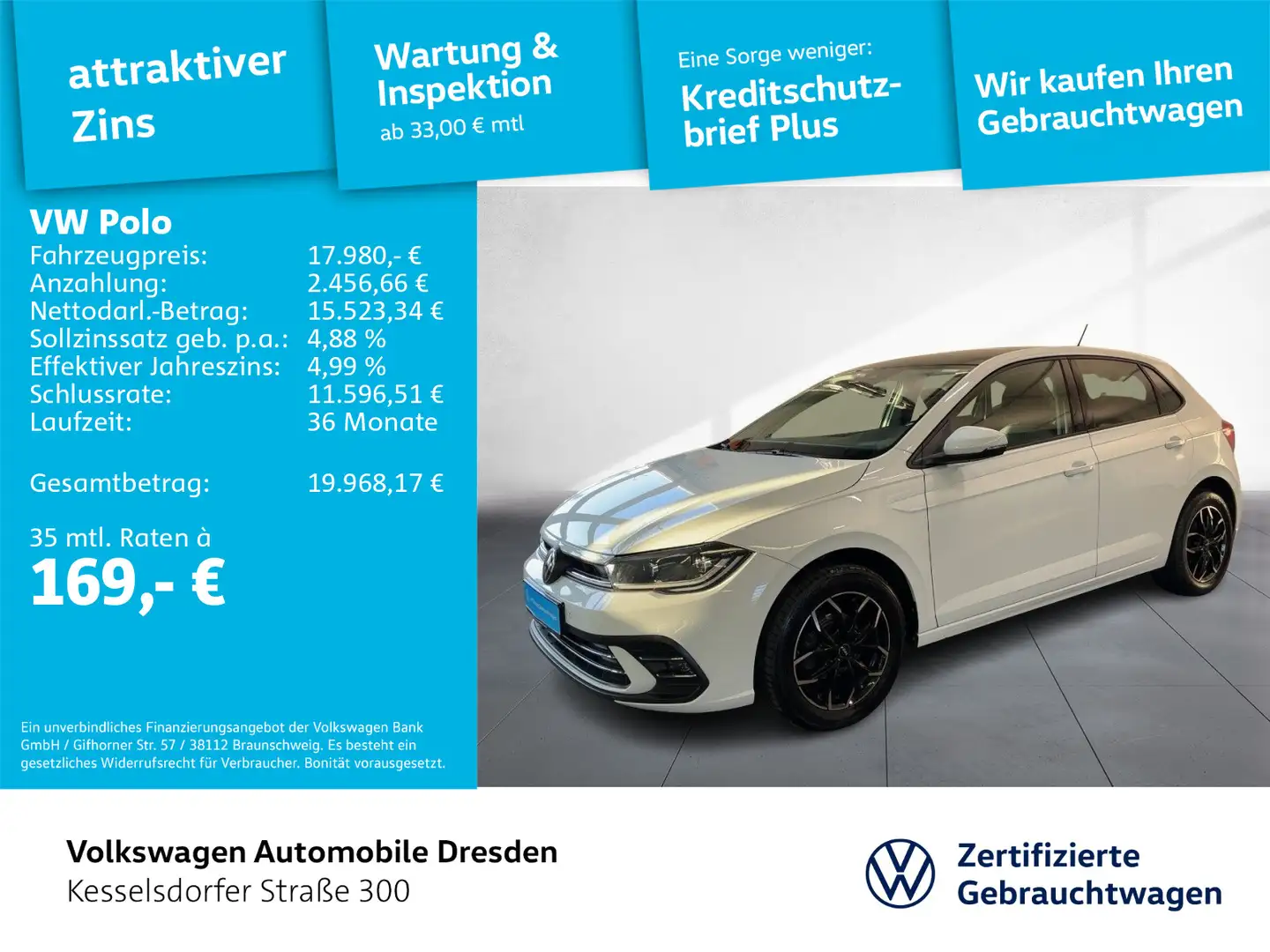 Volkswagen Polo 1.0 TSI Style AHZV Kamera Navi LED Weiß - 1
