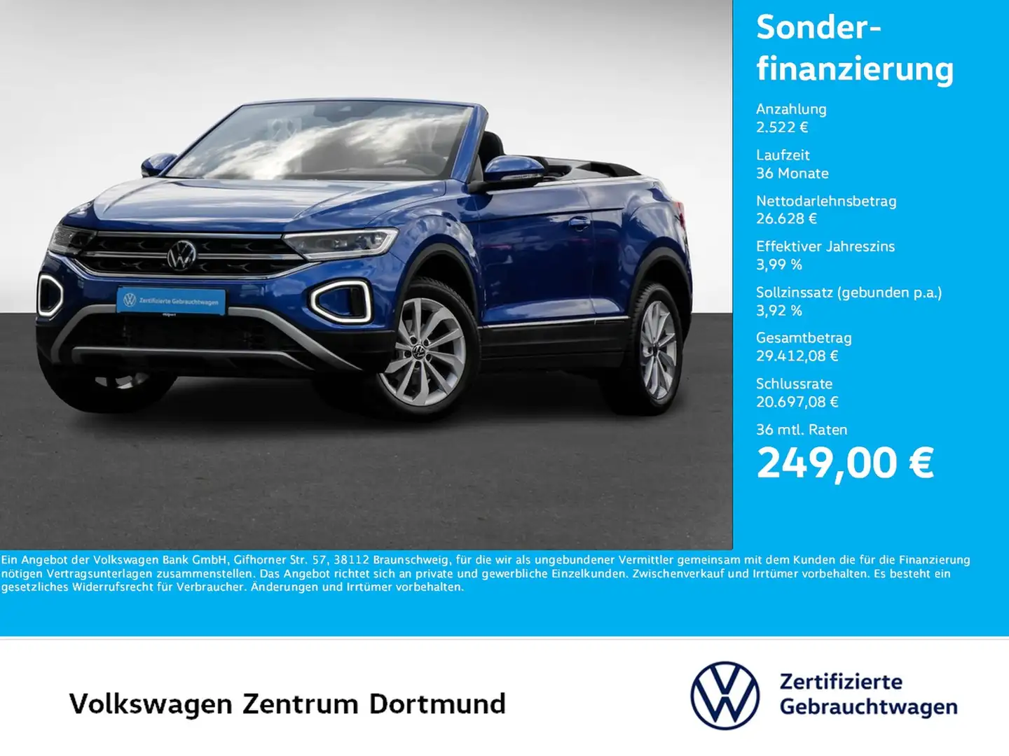 Volkswagen T-Roc Cabriolet 1.5 STYLE ACC NAVI LM17 SITZHEIZ Blau - 1