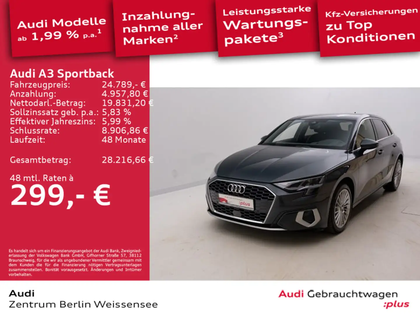 Audi A3 30 TDI S-TRO*ADVANCED*HUD*GJR*NAVI* Gris - 1