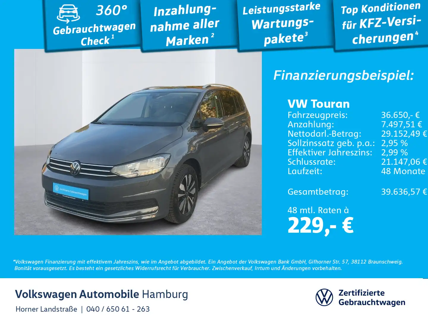 Volkswagen Touran Move 2.0 TDI DSG AHK Sitzheizung CarPlay Grau - 1