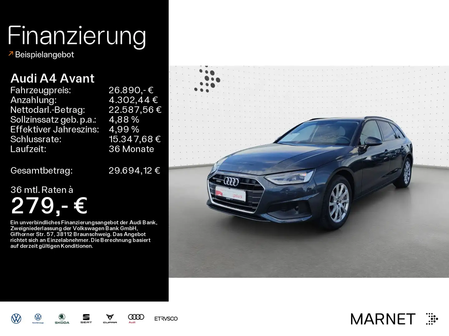 Audi A4 40 TDI quattro*Navi*Alu*HUD*AHK*PDC*Vir Grau - 1