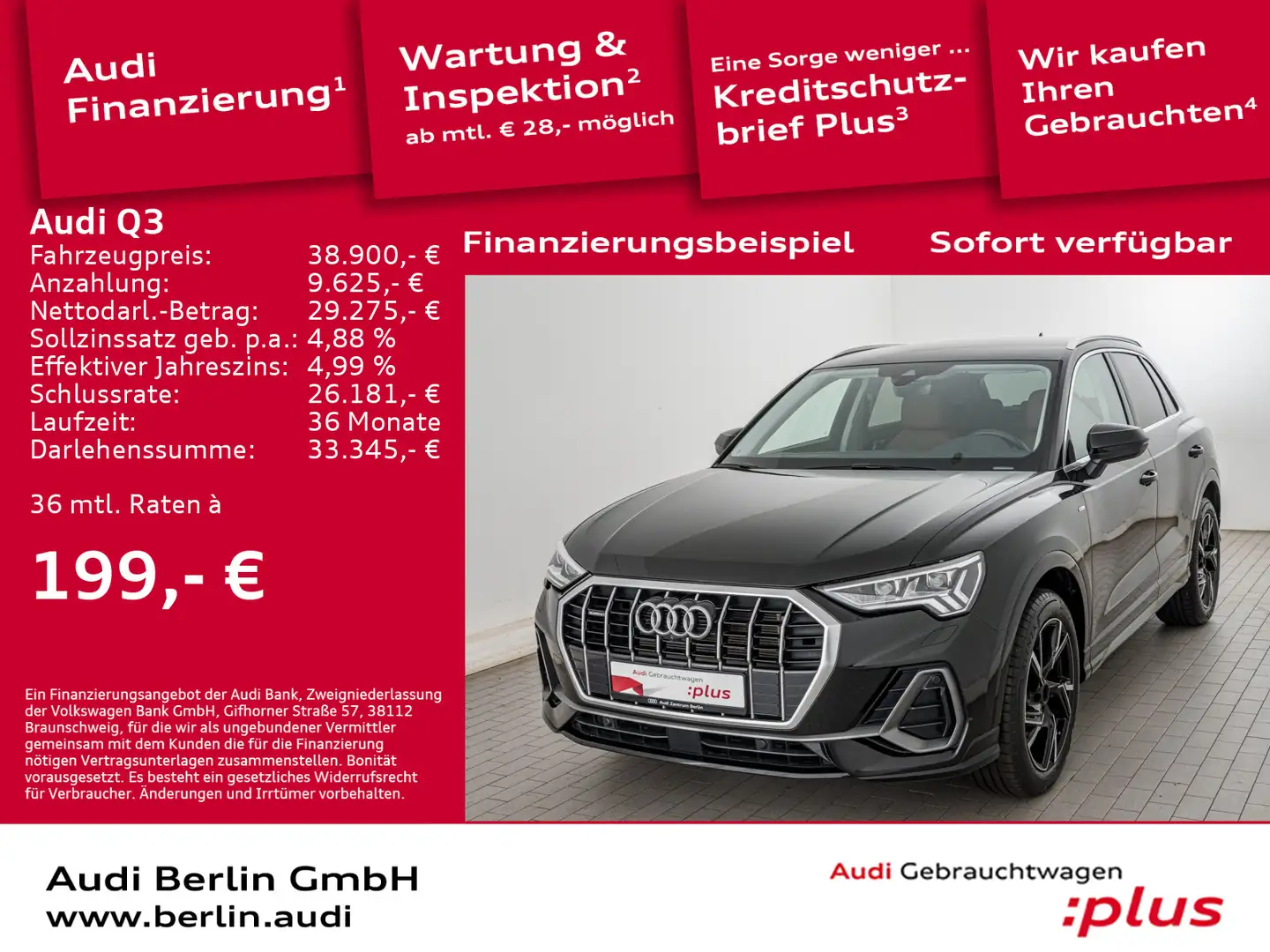 Audi Q3 S line 40 TDI qu. S tr. PDC 360°K MATRIX NAVI Schwarz - 1