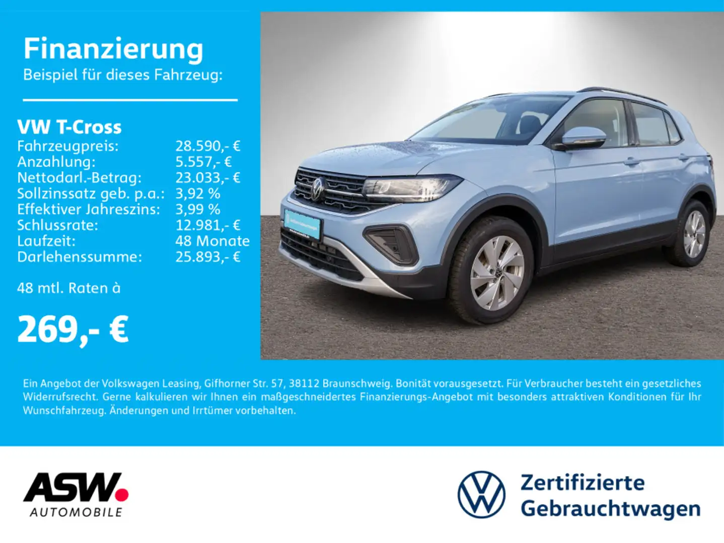 Volkswagen T-Cross Life 1.5 TSI DSG LED Navi PDC ACC SHZ VC Blau - 1