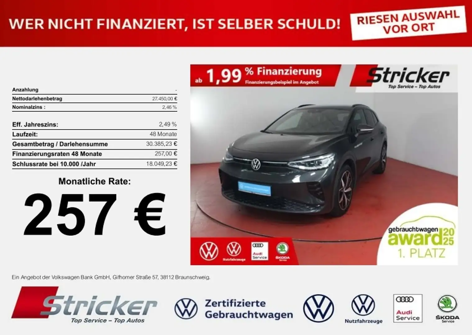 Volkswagen ID.4 GTX 257,-ohne Anzahlung Navi ACC Kamera Grau - 1