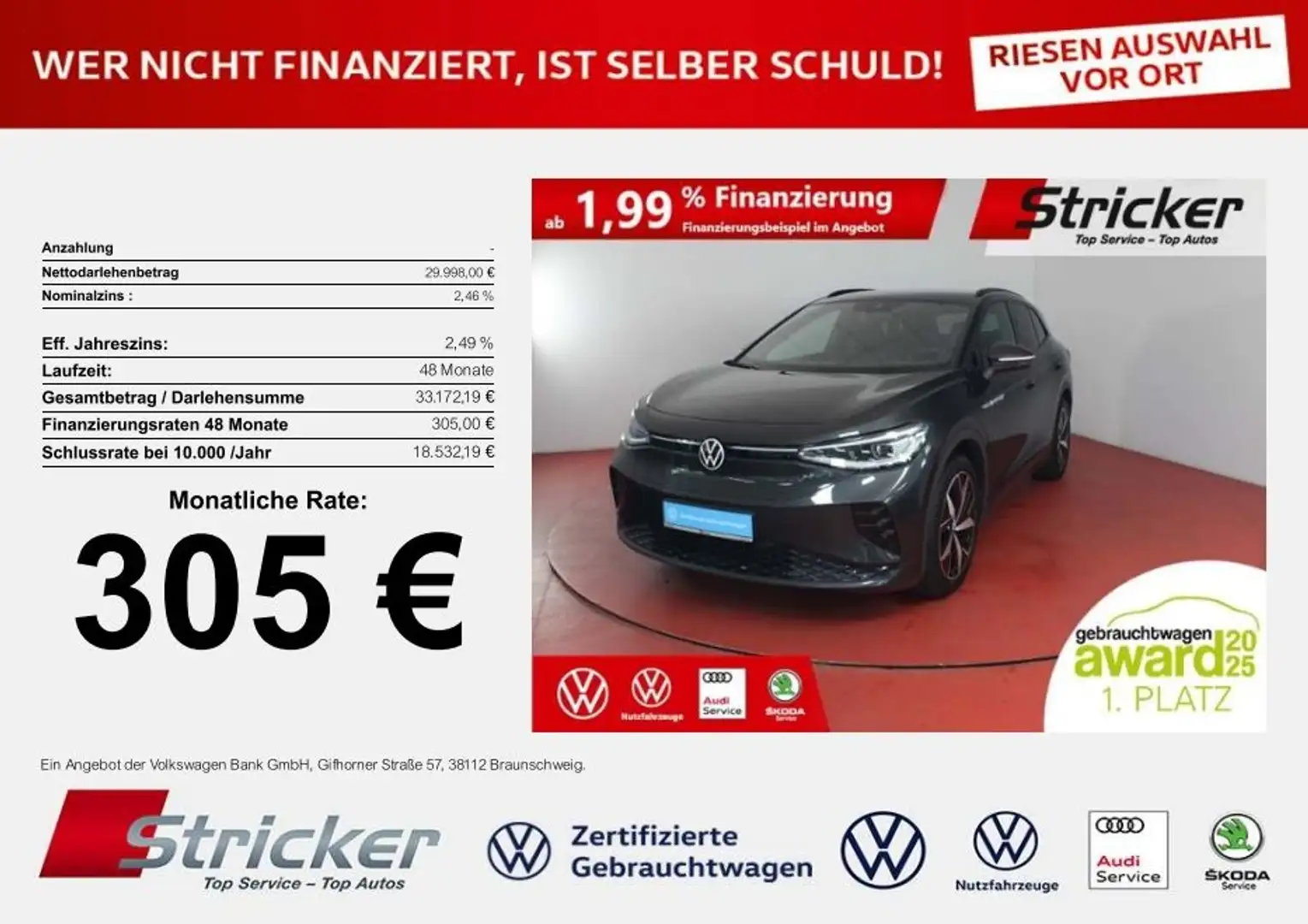 Volkswagen ID.4 GTX 305,-ohne Anzahlung Navi ACC Kamera Grau - 1