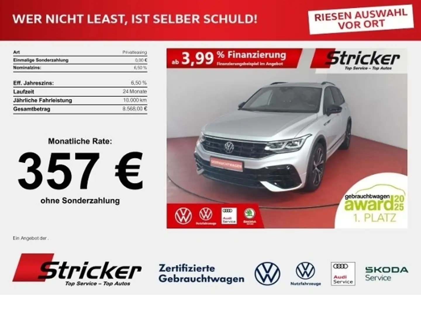 Volkswagen Tiguan R Black Style 2.0TSI 357,-ohne Anzahlung AHK Pano Silber - 1