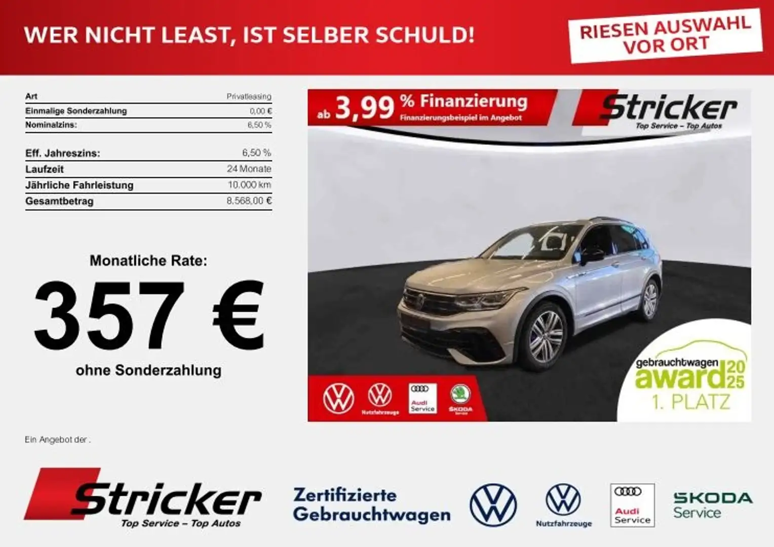 Volkswagen Tiguan R Black Style 2.0TSI 357,-ohne Anzahlung AHK Pano Silber - 1