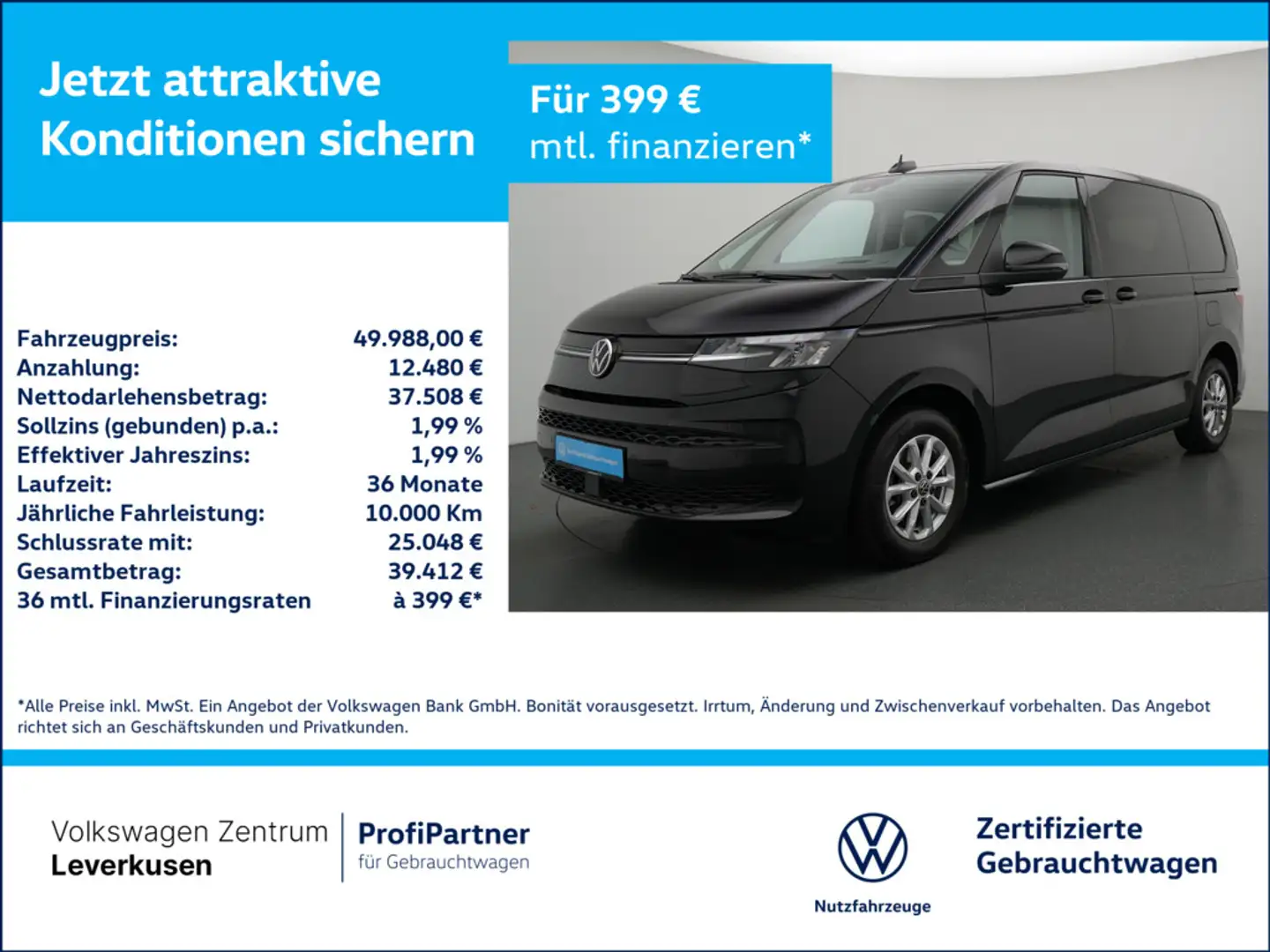 Volkswagen T7 Multivan Life 7-SITZER AHK LEDER VIS-A-VIS Schwarz - 1