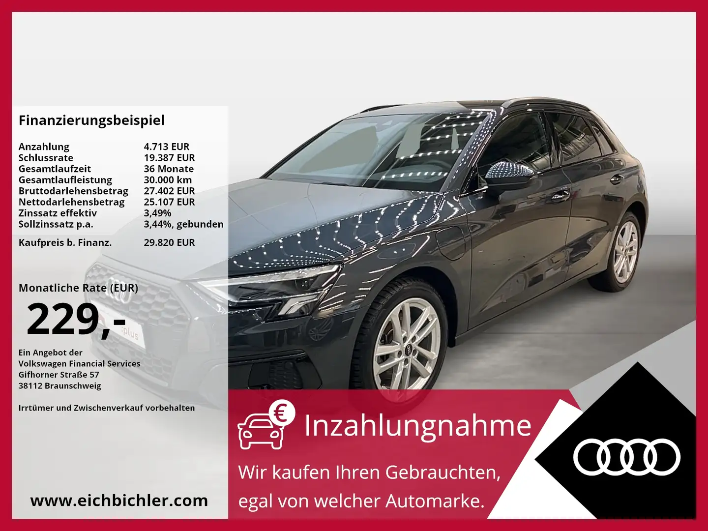 Audi A3 Sportback 40 TFSI e S tronic Advanced ACC Gris - 1