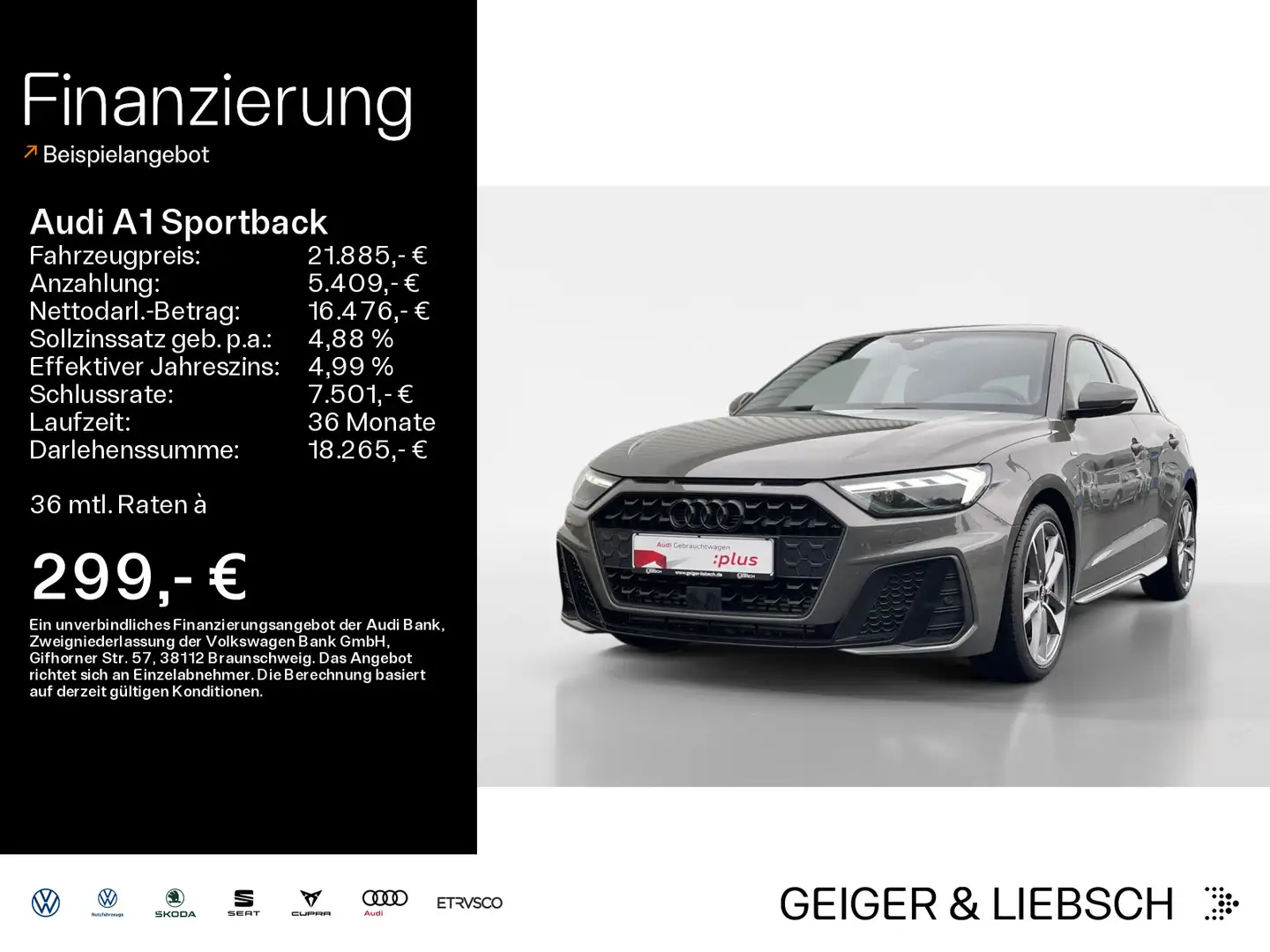 Audi A1 S line 40 TFSI LED+Navi+B&O Grijs - 1