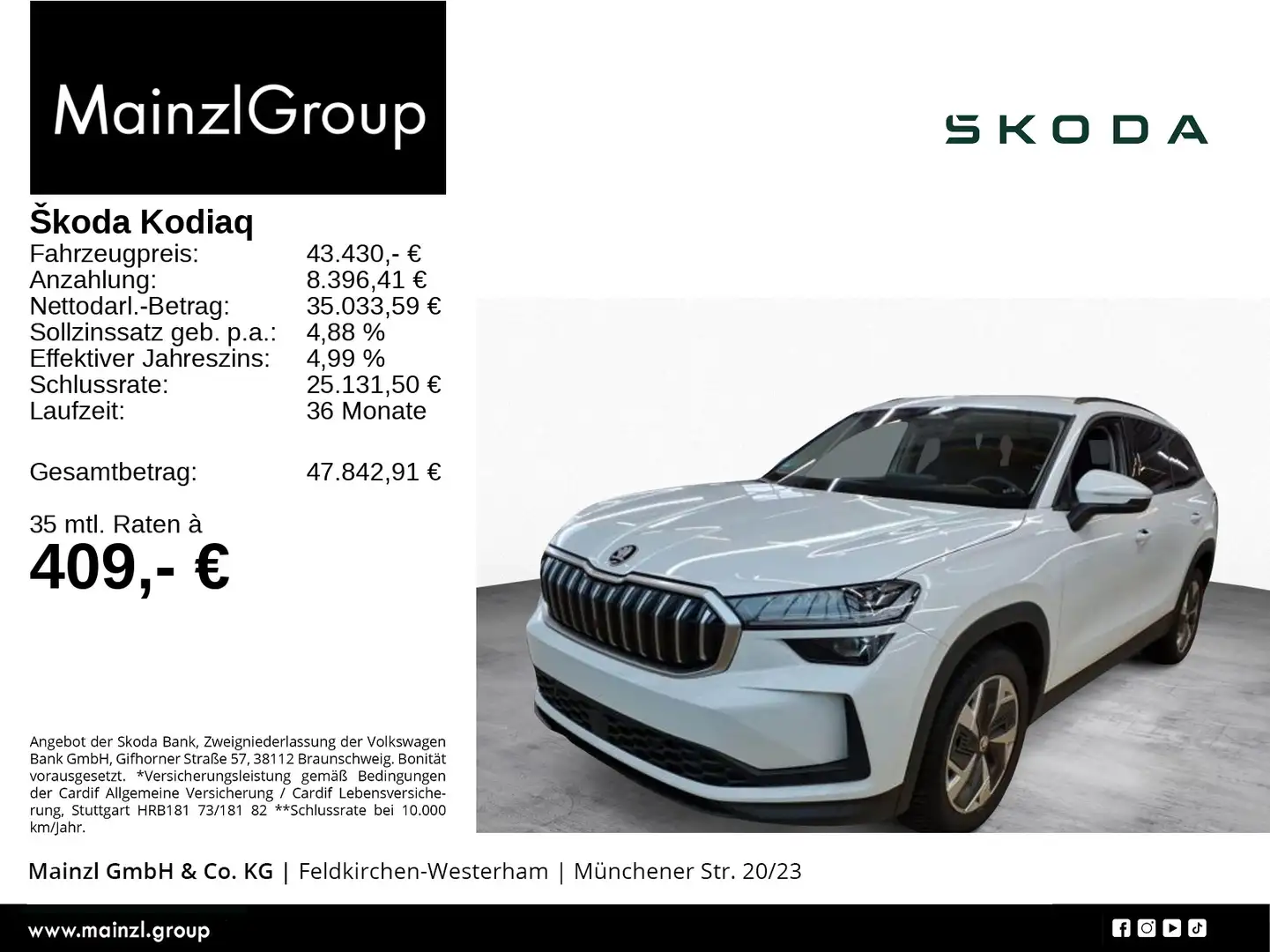 Skoda Kodiaq 2.0 TDI 4x4 DSG Selection AHK Matrix HUD Weiß - 1