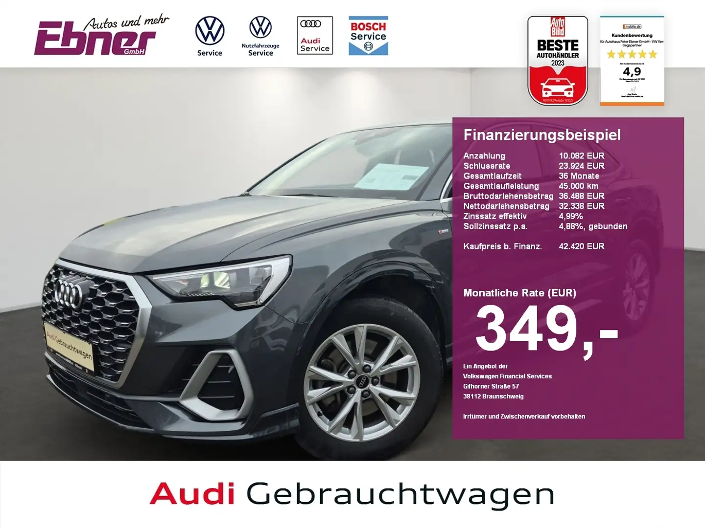 Audi Q3 Sportback S-LINE 40TFSI QUATTRO S-TRONIC ACC+AHK+K Grau - 1
