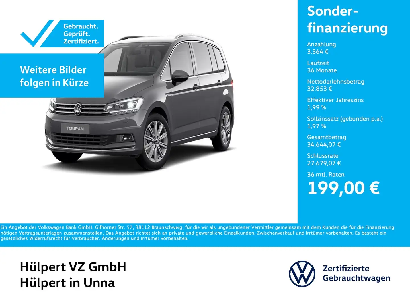 Volkswagen Touran 2.0 HIGHLINE 7SITZE AHK CAM ACC LM17 NAVI Gri - 1