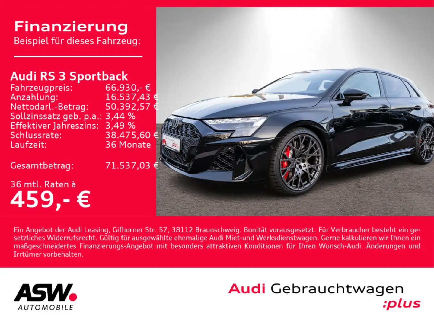 Audi RS3 TFSI quatt PANO SPORT-AGA 280km/h Schwarz - 1