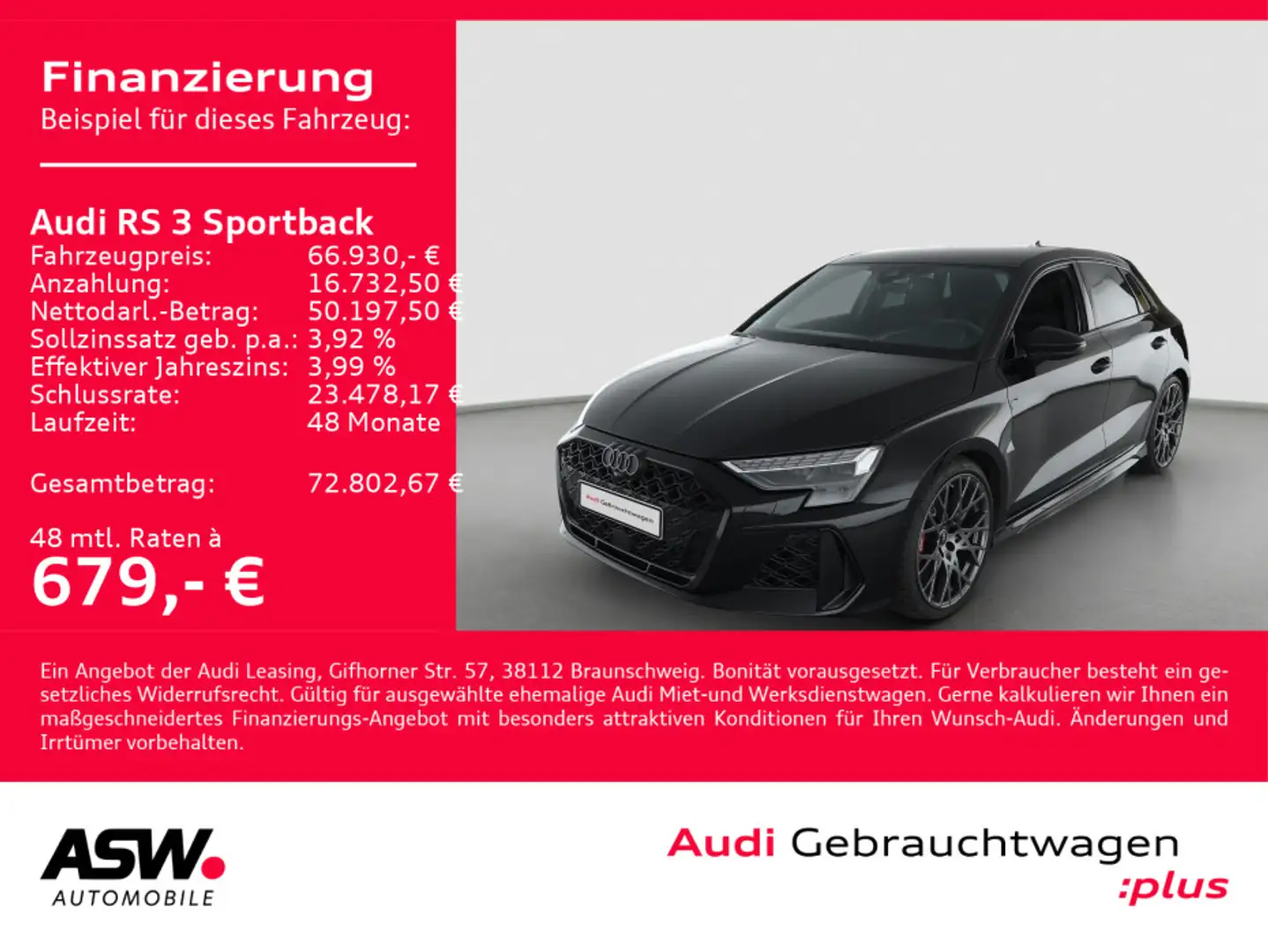 Audi RS3 TFSI quatt PANO SPORT-AGA 280km/h Schwarz - 1