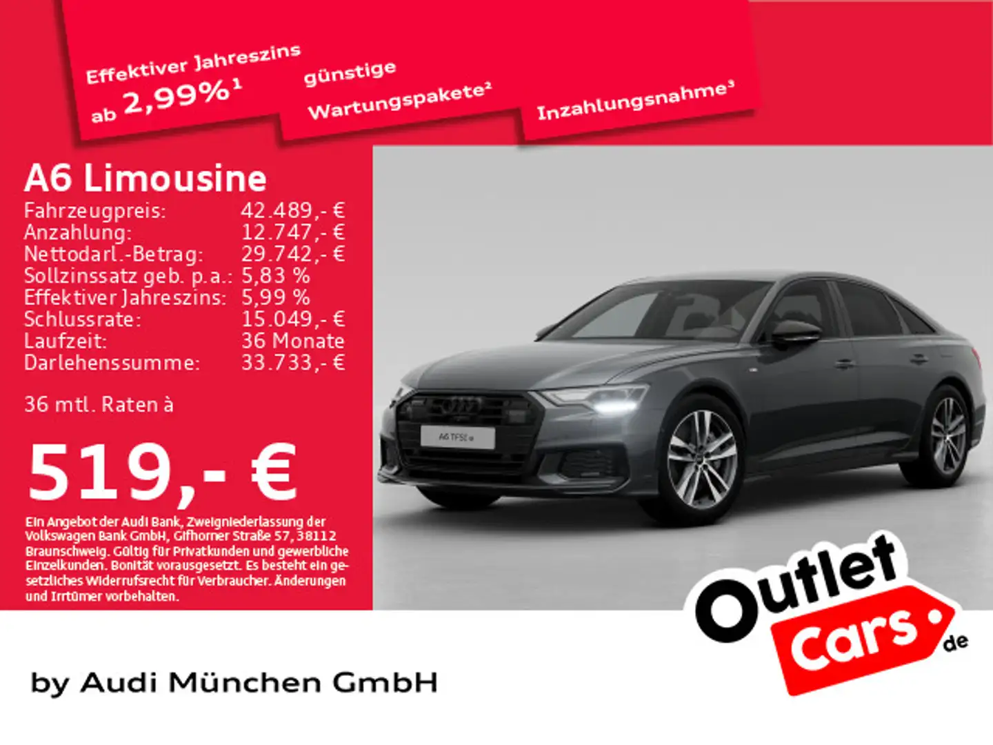 Audi A6 50 TFSI e qu. S line B&O/Virtual/GR Grau - 1
