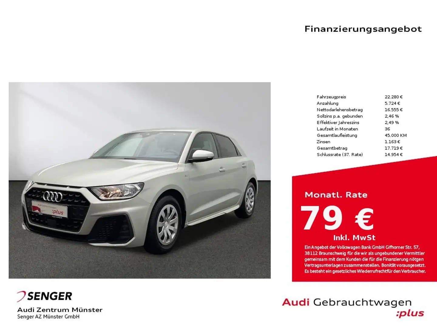 Audi A1 Sportback 25 TFSI S line MMI PDC SHZ Silber - 1