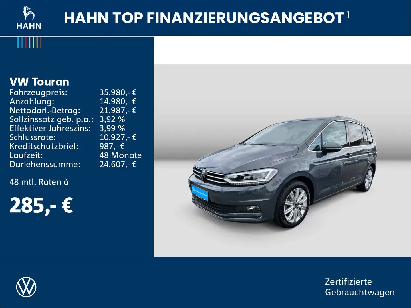 Volkswagen Touran 2.0TDI High DSG 7-Sitzer LED AHK CAM Navi Grijs - 2