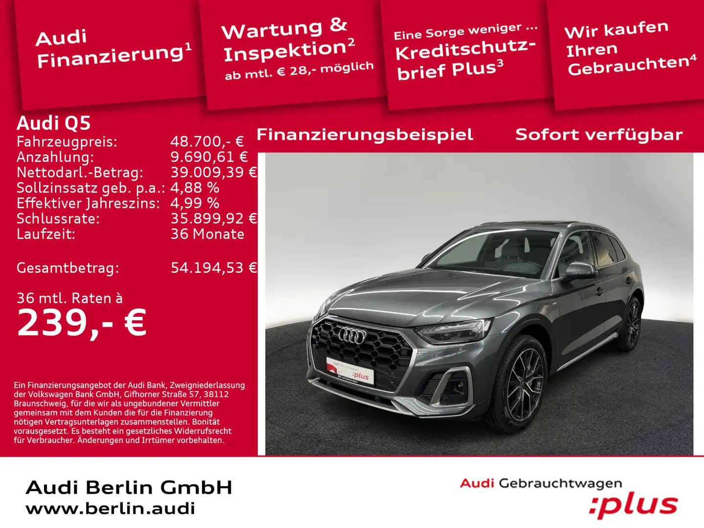 Audi Q5 S line 50 TDI qu.tiptr. STDHZG PANO HUD RFK Grau - 1