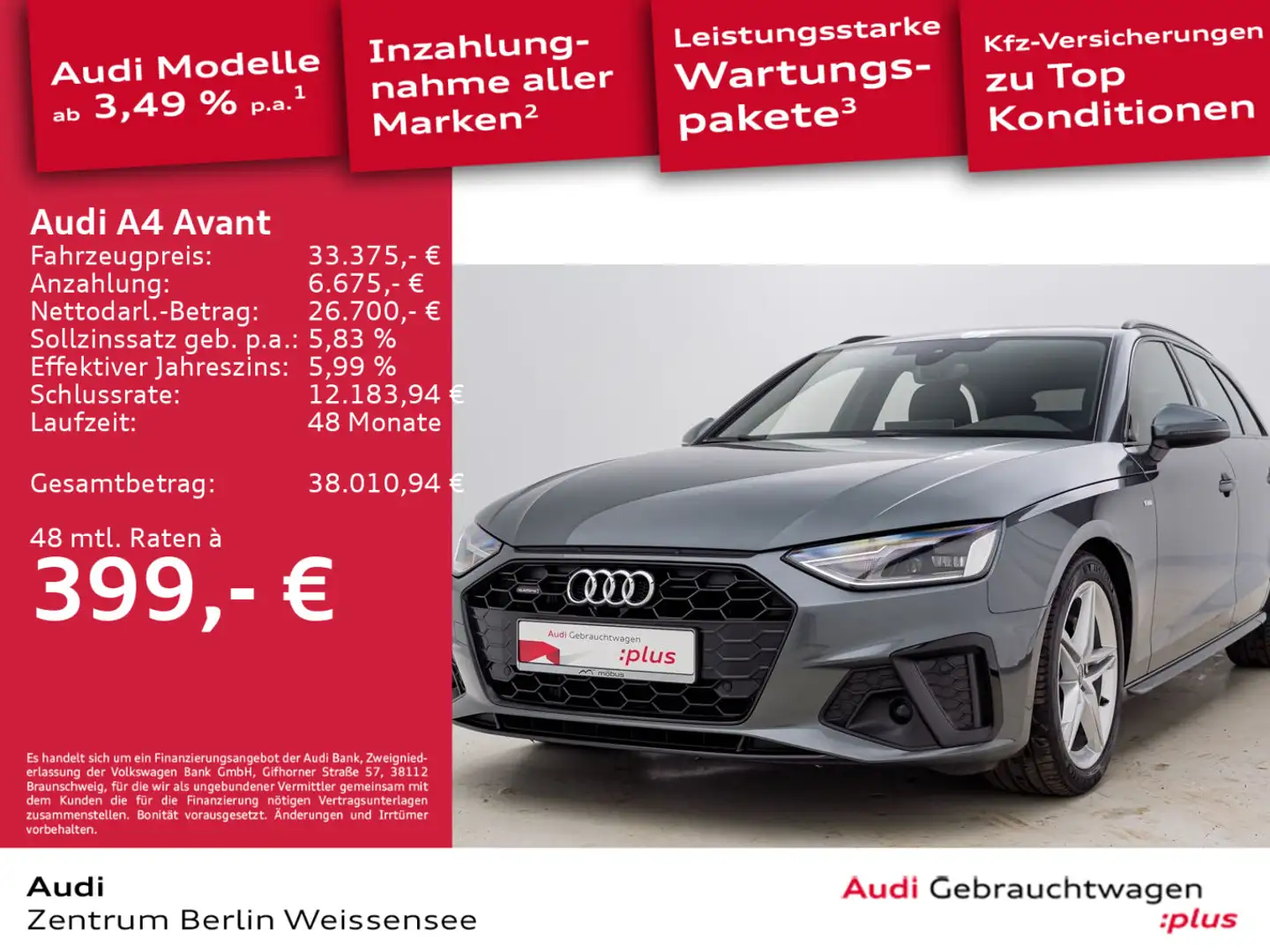 Audi A4 40 TDI S-TRO*S-LINE*LANE*ACC*NAVI*QUA** Grau - 1