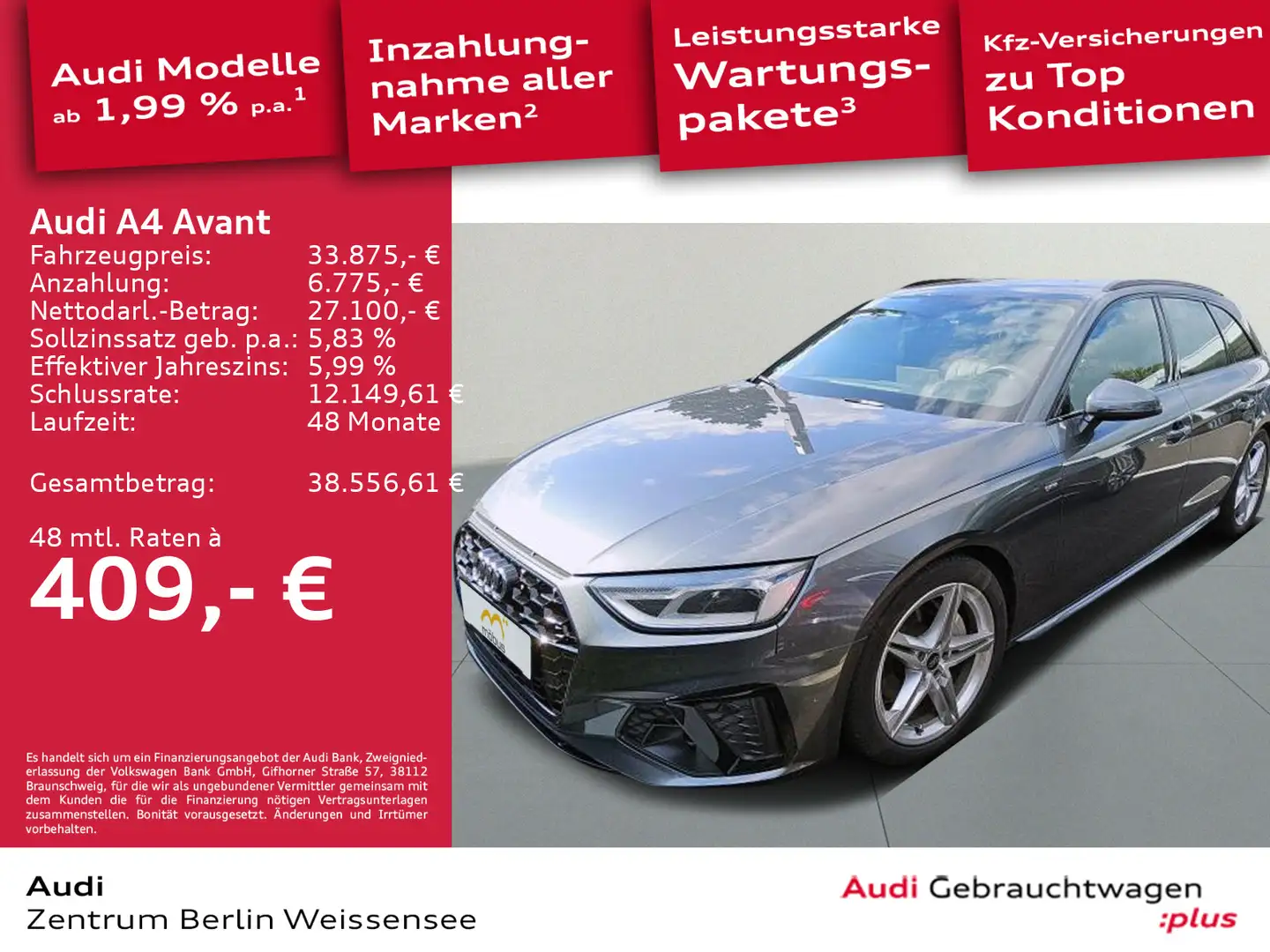 Audi A4 40 TDI S-TRO*S-LINE*LANE*ACC*NAVI*QUA** Grau - 1