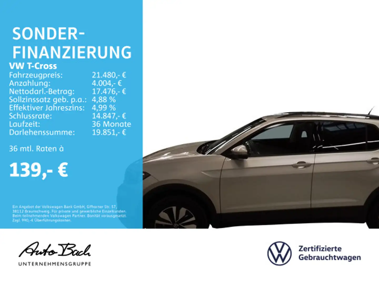 Volkswagen T-Cross 1.0 TSI "MOVE" Navi Climatronic ACC EPH Silber - 1