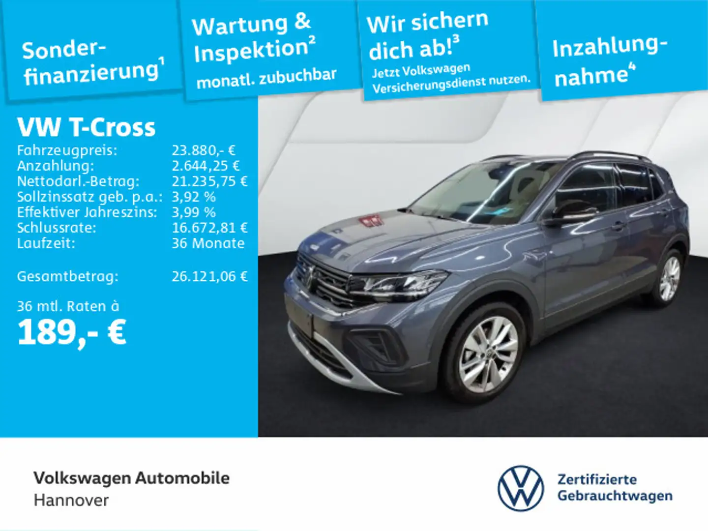 Volkswagen T-Cross 1.0 TSI DSG Goal Navi AHK LED DigCockpit Grau - 1