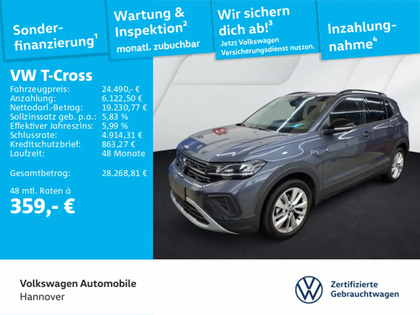 Volkswagen T-Cross 1.0 TSI DSG Goal Navi AHK LED DigCockpit Grau - 1