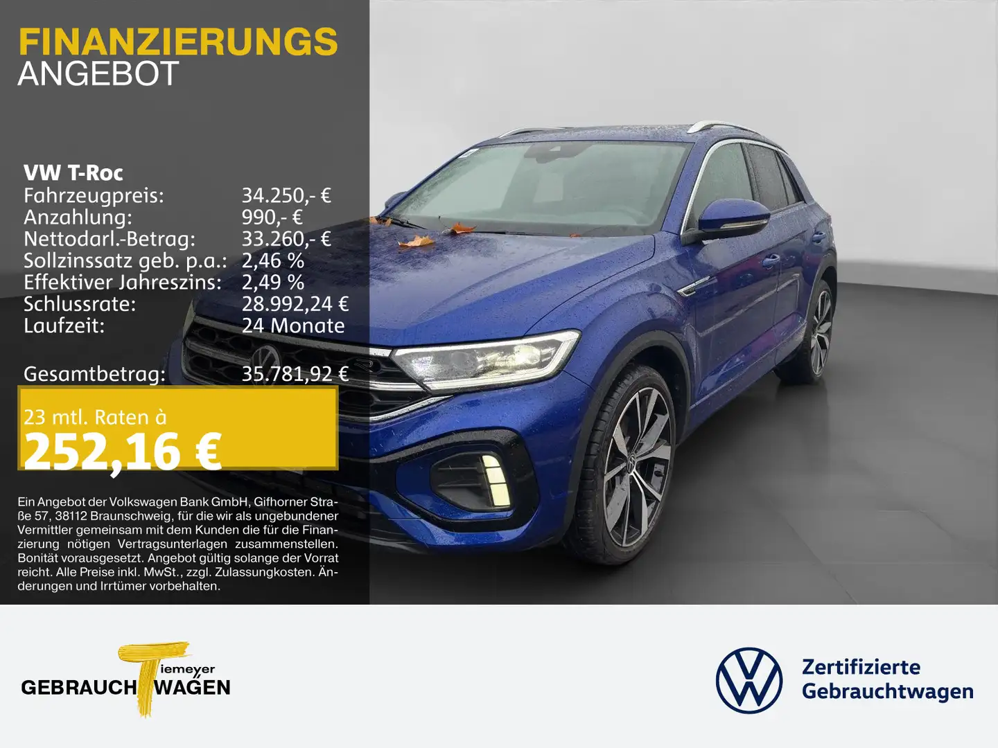 Volkswagen T-Roc 1.5 TSI DSG R-LINE LM19 PANO NAVI KAMERA Blau - 1