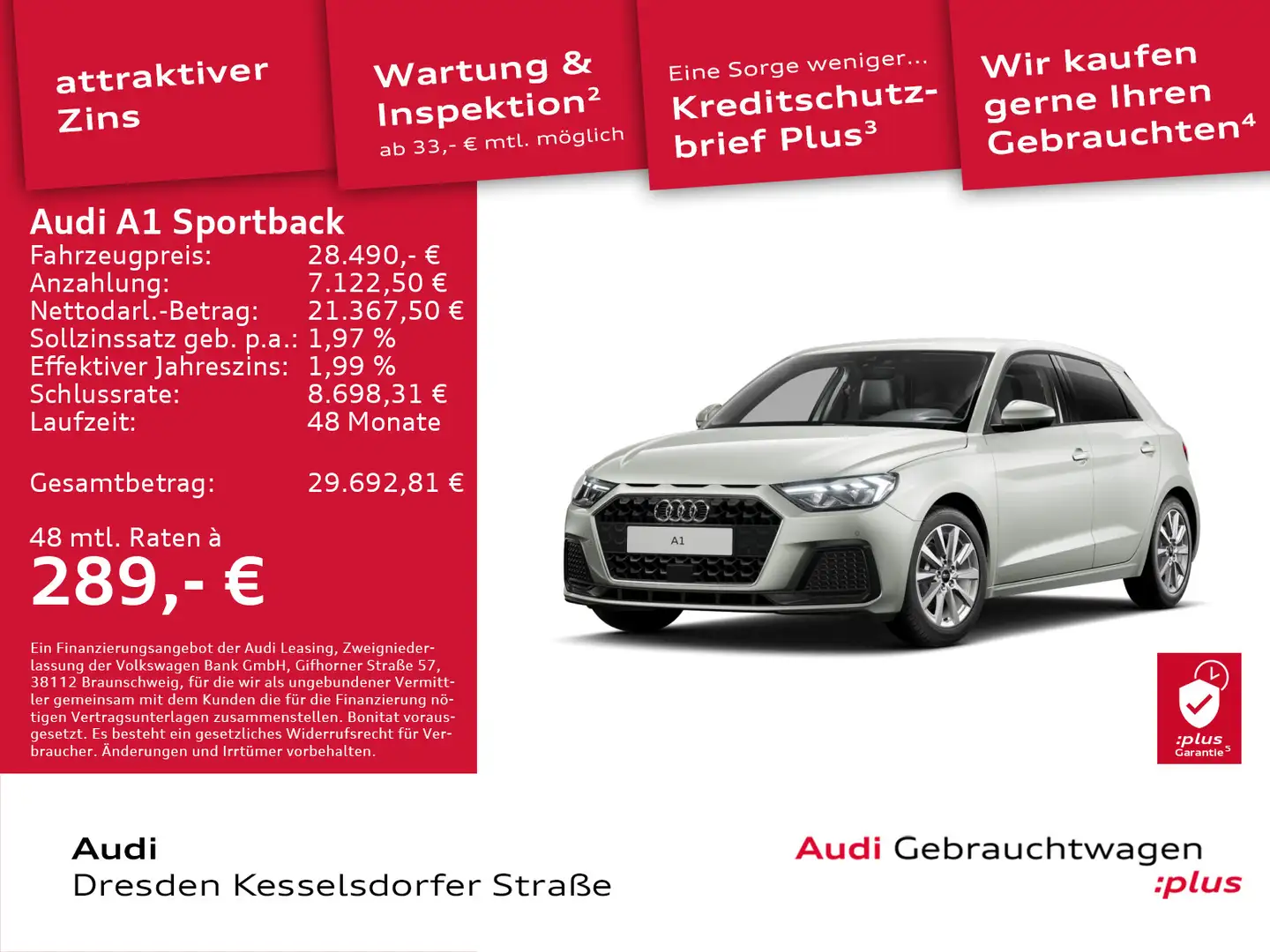 Audi A1 Advanced 25 TFSI 70(95) kW(PS) S tr Silber - 1