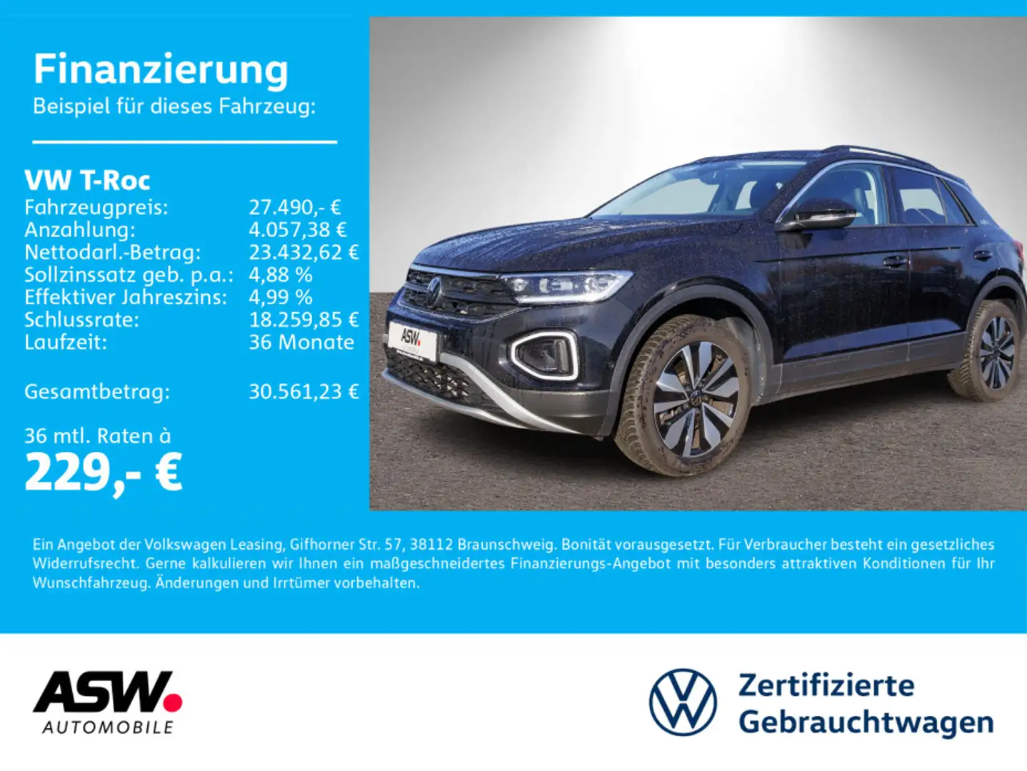 Volkswagen T-Roc GOAL 2.0TDI DSG LED NAVI AHK RFK ACC SHZ Schwarz - 1