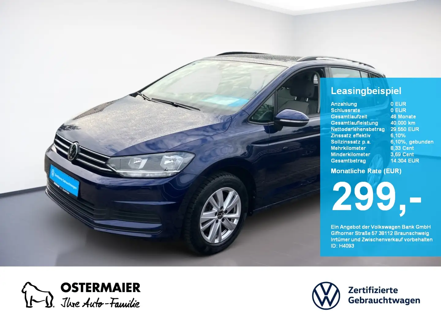 Volkswagen Touran CL 1.5TSI 150PS 7-SITZE ACC.NAVI+VC.2xPDC.APP-C.SH Bleu - 1