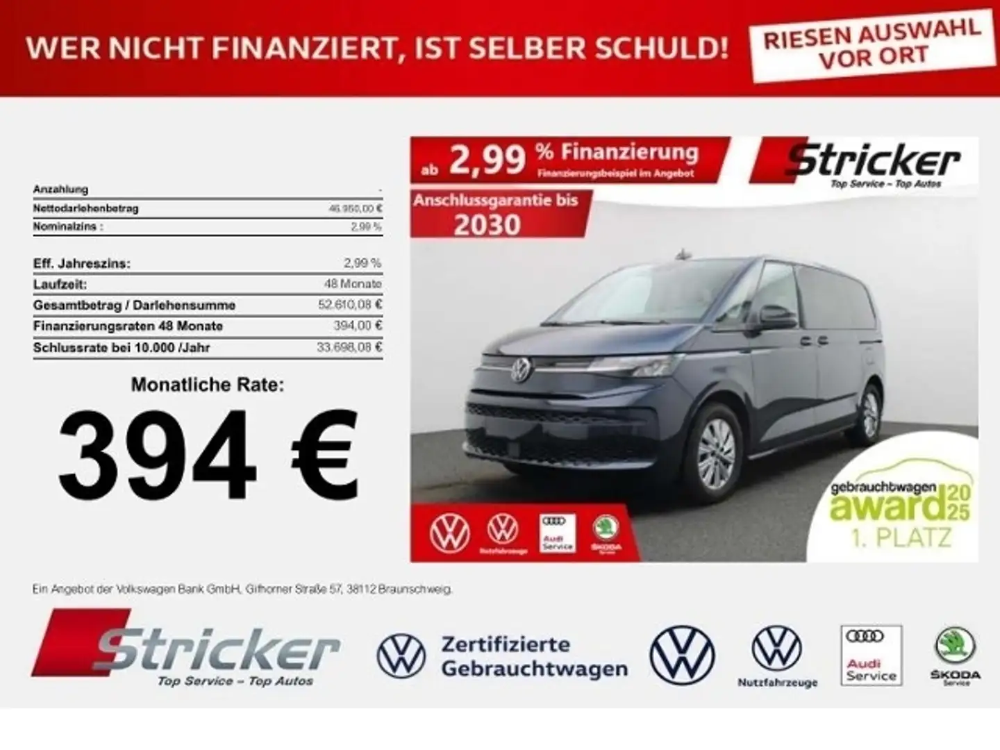 Volkswagen T7 Multivan Life 2.0TDI DSG 394,-ohne Anzahlung AHK vis-a-vis Blau - 1