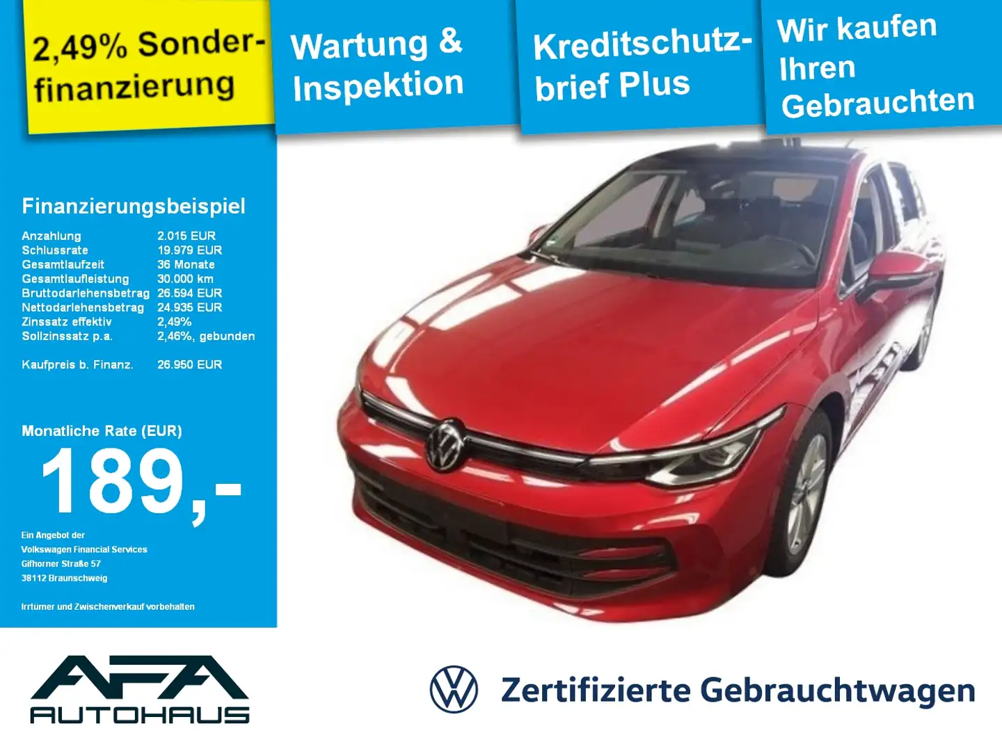 Volkswagen Golf VIII 1.5 TSI Life Pano*LED+*ACC*RFK*App-Co. Rot - 1