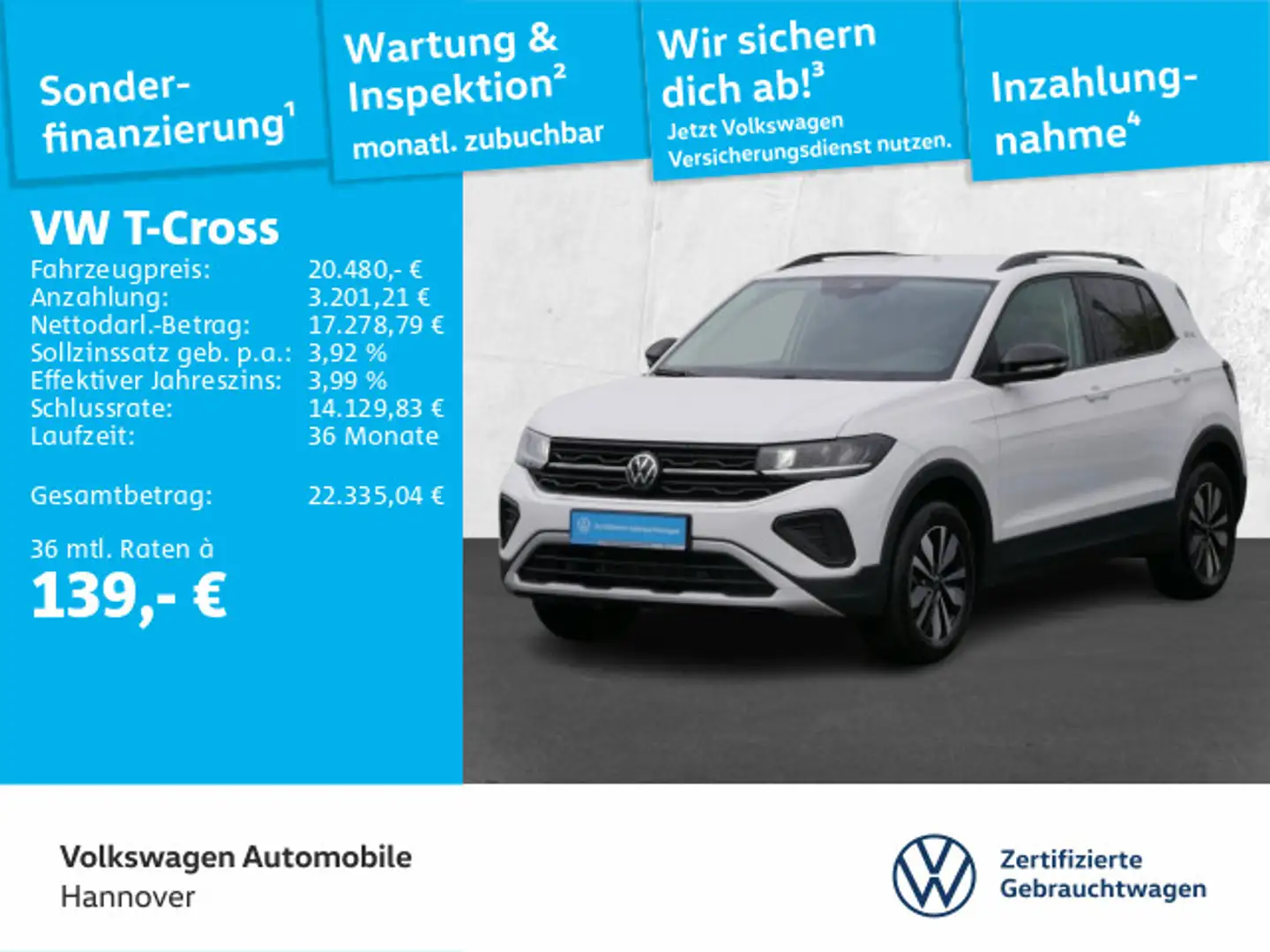 Volkswagen T-Cross 1.0 TSI Goal ACC DigCockpit SHZ LED Weiß - 1