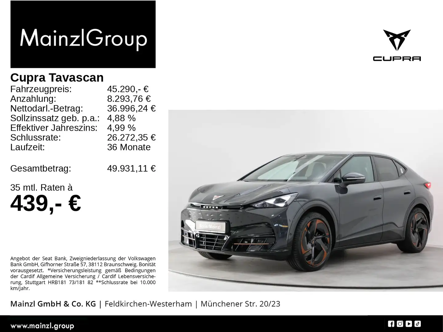 CUPRA Tavascan 250kW VZ Pano HUD SHZ 360° ACC Matrix Grau - 1