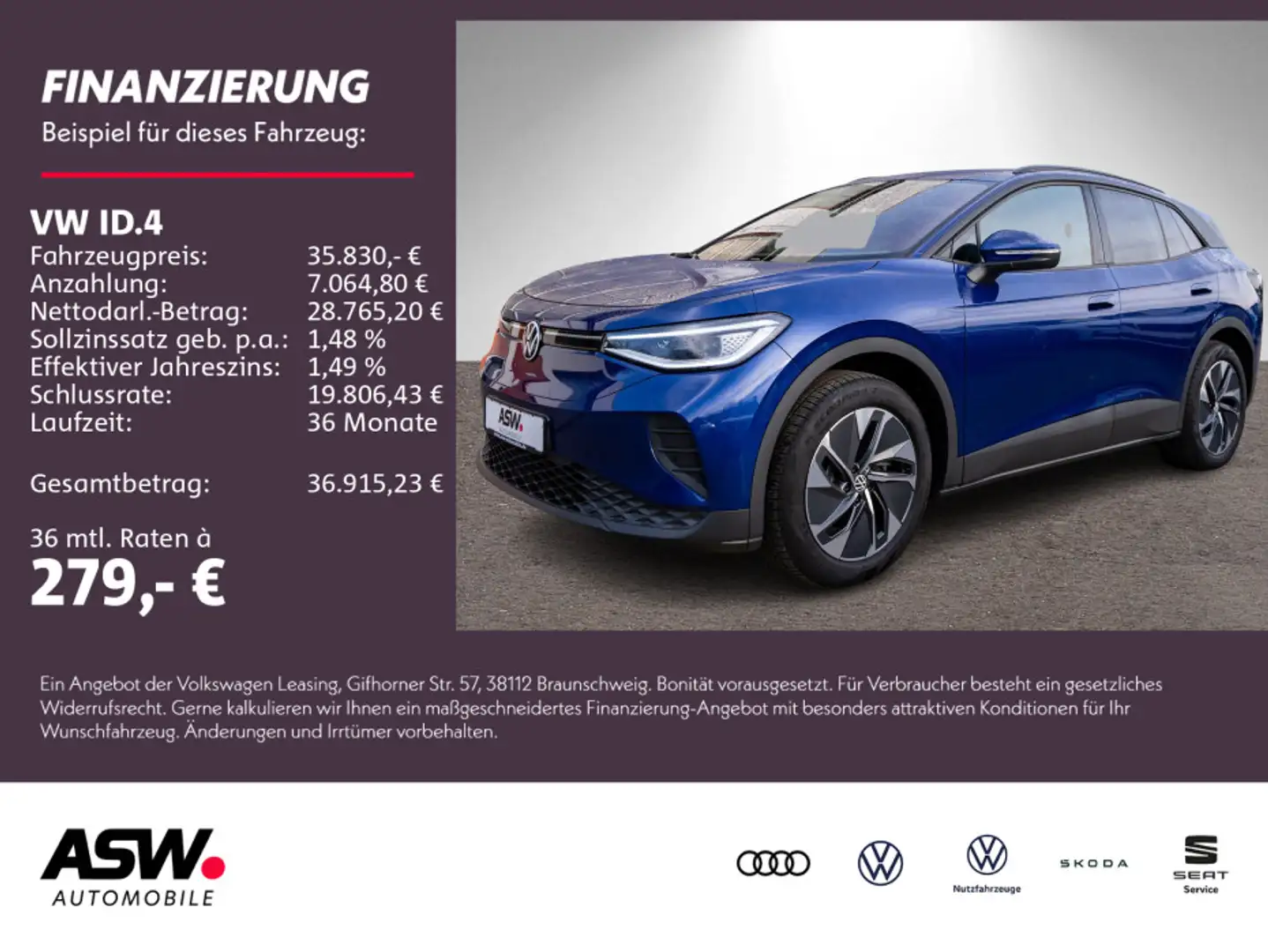 Volkswagen ID.4 Pure Performence LED NAVI AHK WÄRMEPUMPE Blau - 1