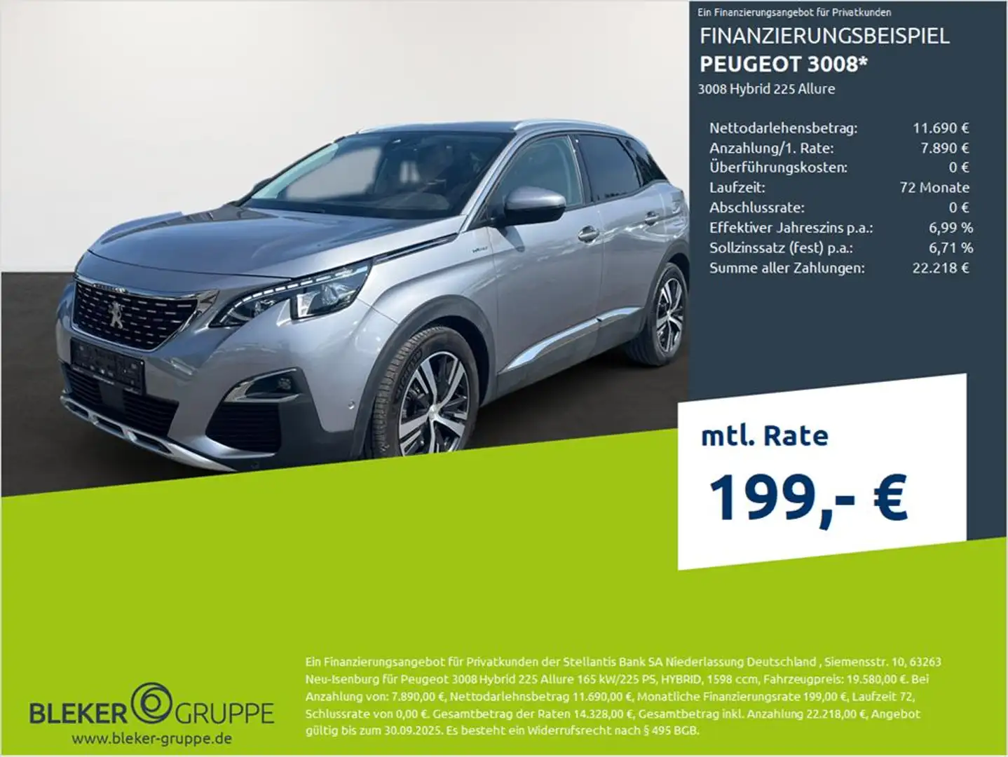 Peugeot 3008 Hybrid 225 Allure Grau - 1