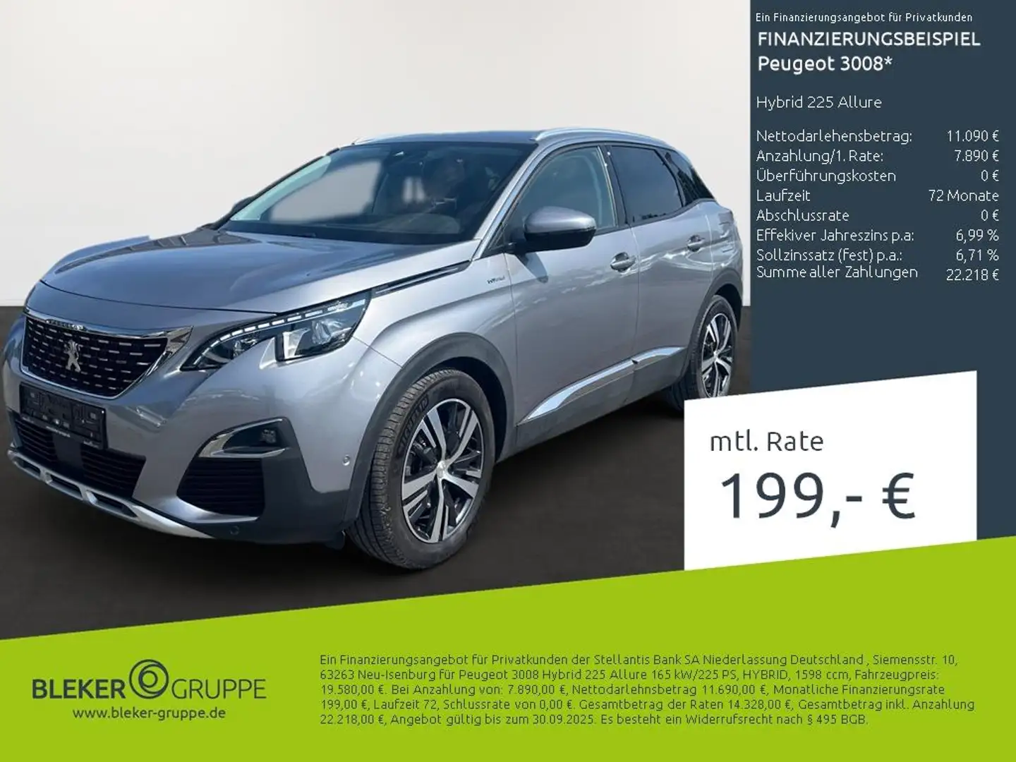 Peugeot 3008 Hybrid 225 Allure Gris - 1