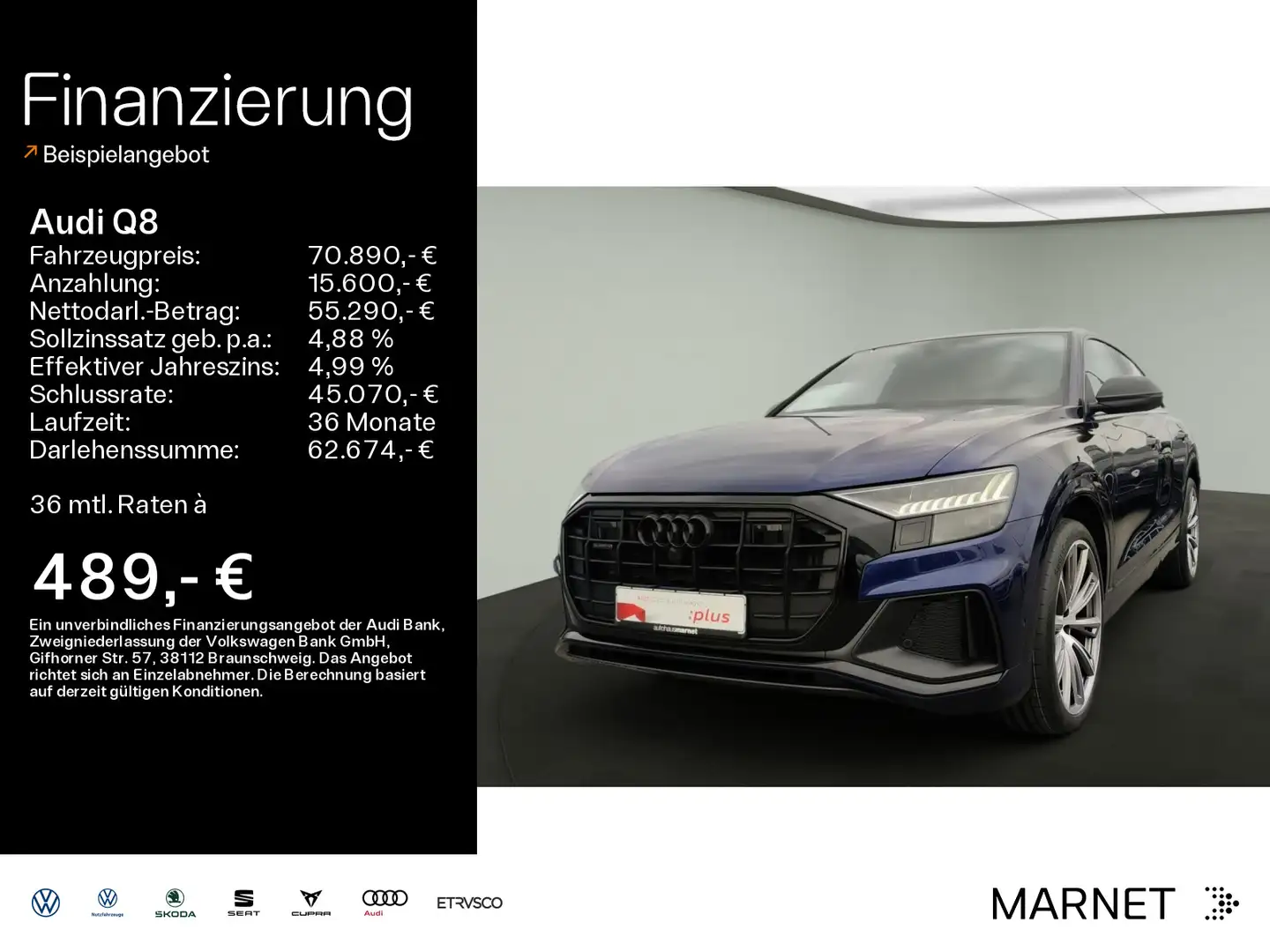 Audi Q8 SUV 50 TDI quattro S line*Matrix*HUD*B&O*AHK* Blau - 1