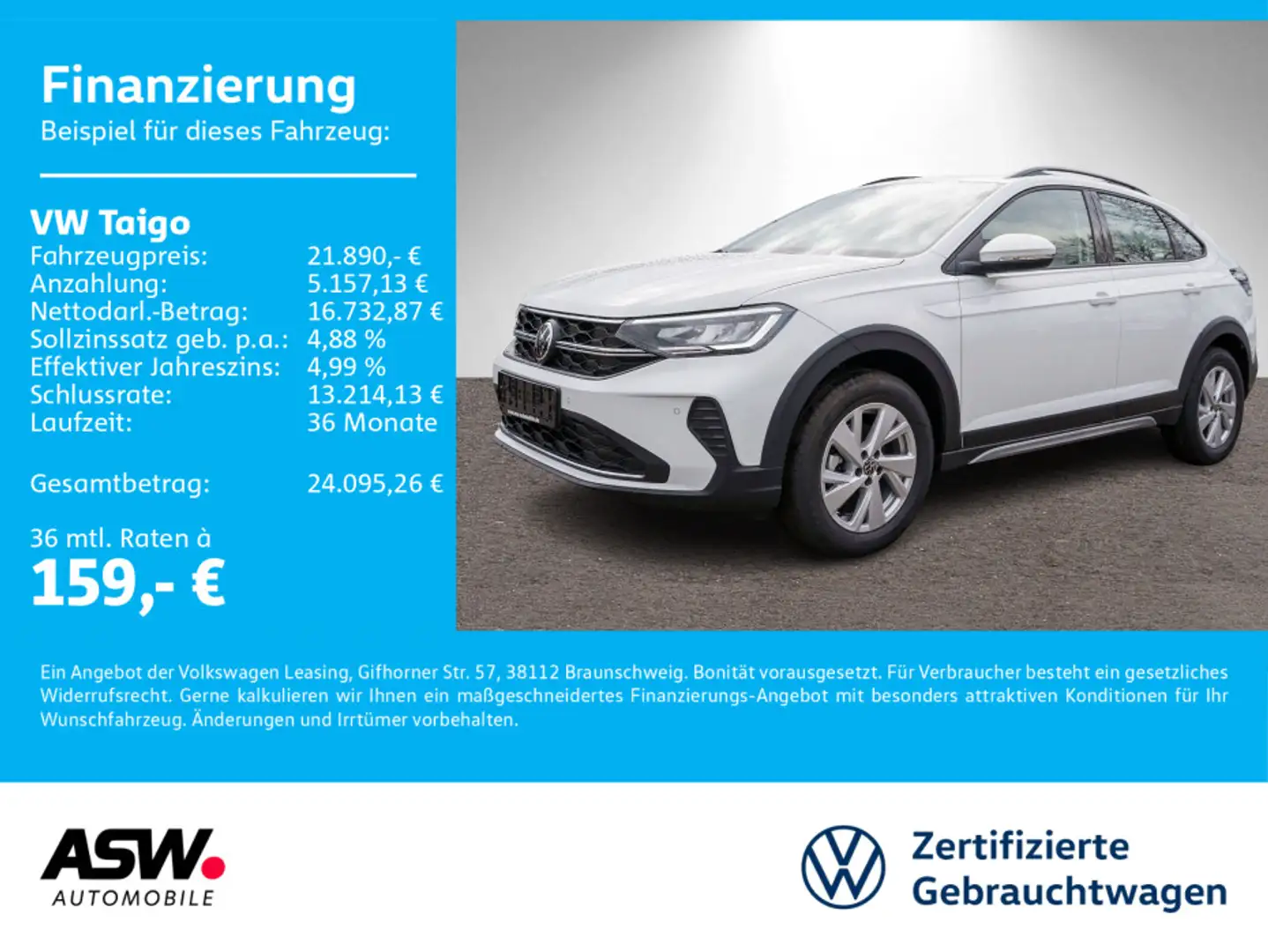 Volkswagen Taigo Life 1,0 TSI OPF DSG LED NAVI SHZ ACC Blanc - 1