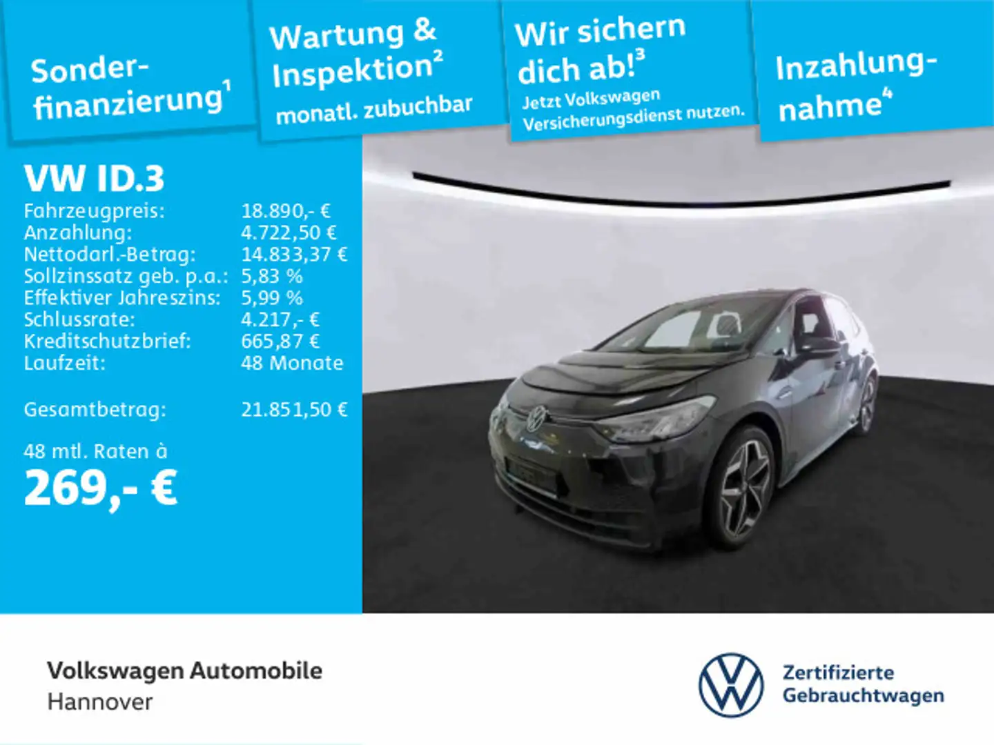 Volkswagen ID.3 Pro Life Navi AHK LED ACC PDC SHZ Grau - 1