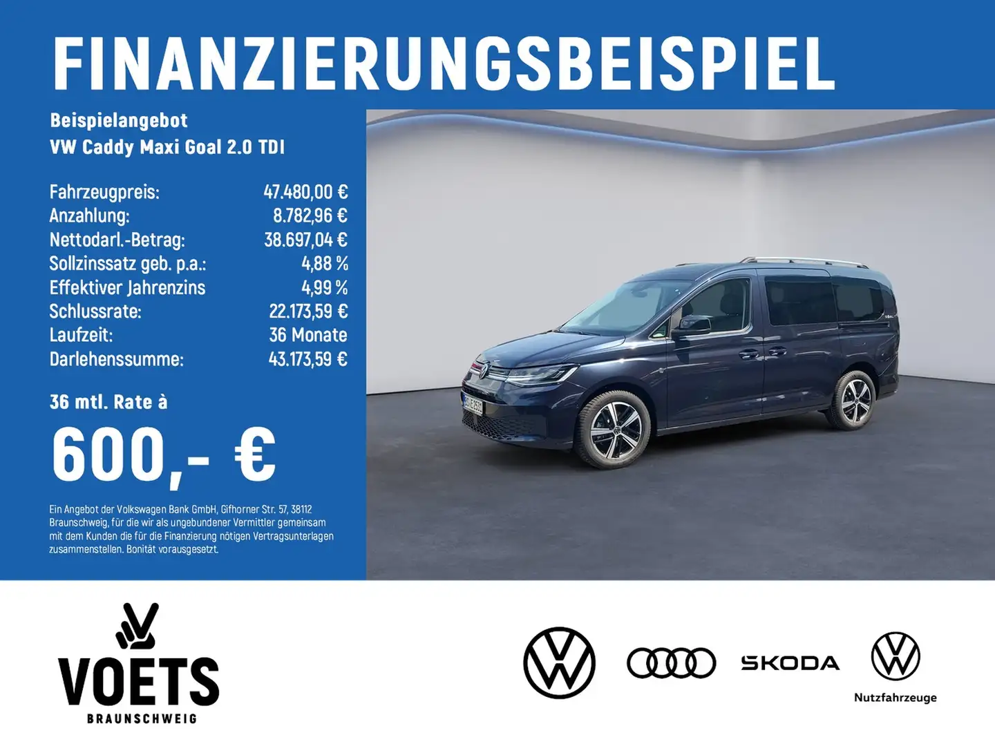 Volkswagen Caddy Maxi Goal 2.0 TDI AHK+LaneAssist+FrontAssist Blau - 2