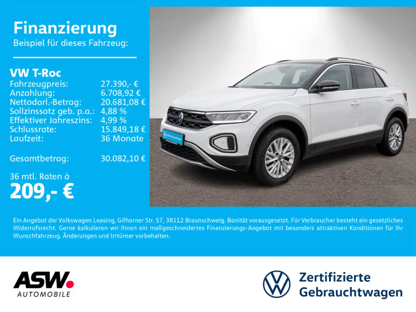 Volkswagen T-Roc Life 1.5TSI LED Navi Stdhzg ACC PDC SHZ VC Weiß - 1